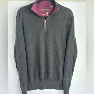 Orvis Men's Dark Gray and Burgundy Zip-Up Sweater